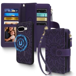 Elegant Purple Mandala 2 in 1 Wallet Case for Google Pixel Pro 9, 10 XL. New